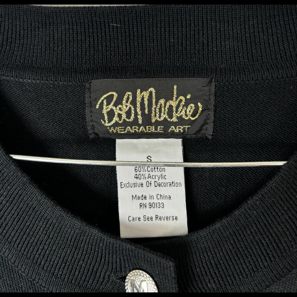 Bob Mackie Wearable Art Black Knit Cardigan with Colorful Embroidery - Size S - Picture 2 of 3